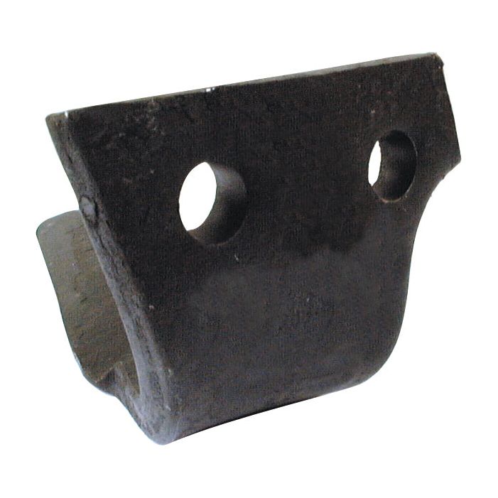 A Power Harrow Blade 110x15x325mm RH by Sparex, featuring two circular holes with a diameter of 17mm and hole centers at 55mm, designed with an angled edge and flat mounting surface, suitable as a Perugini replacement (Concept-Ransome). Fits part number 320430 | Sparex Part No. S.78185.