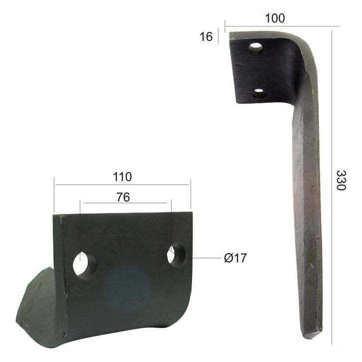 Power Harrow Blade 110x16x330mm RH. Hole centres: 76mm. Hole⌀ 17mm. Replacement forDowdeswell.
 - S.77211 - Massey Tractor Parts