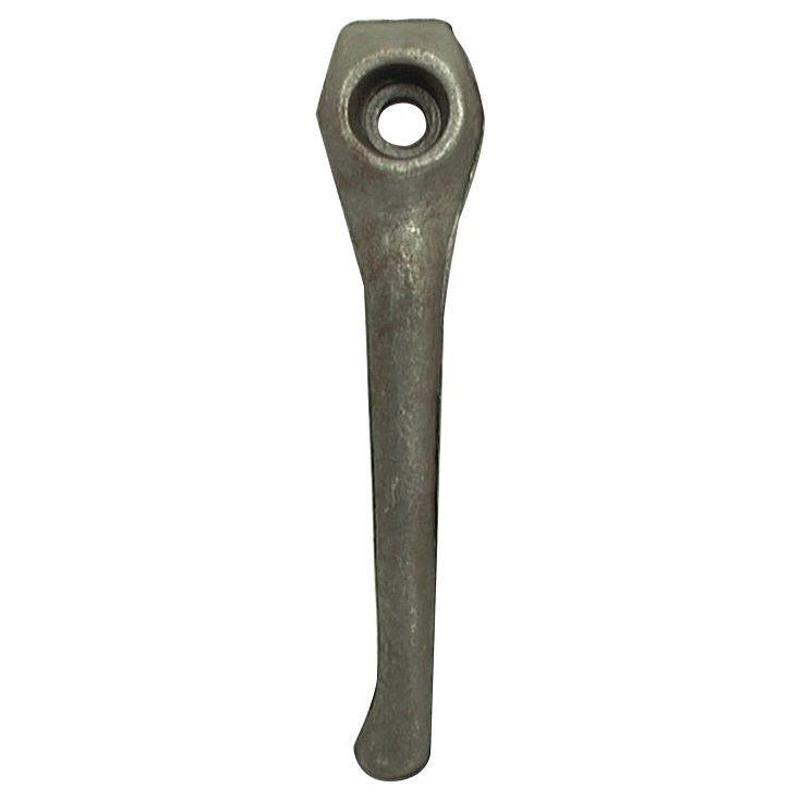 A Sparex Power Harrow Tine 340mm, LH Replacement for Lely (Sparex Part No. S.77572), featuring a forged metal lever with a hole near the top and a slightly curved bottom.