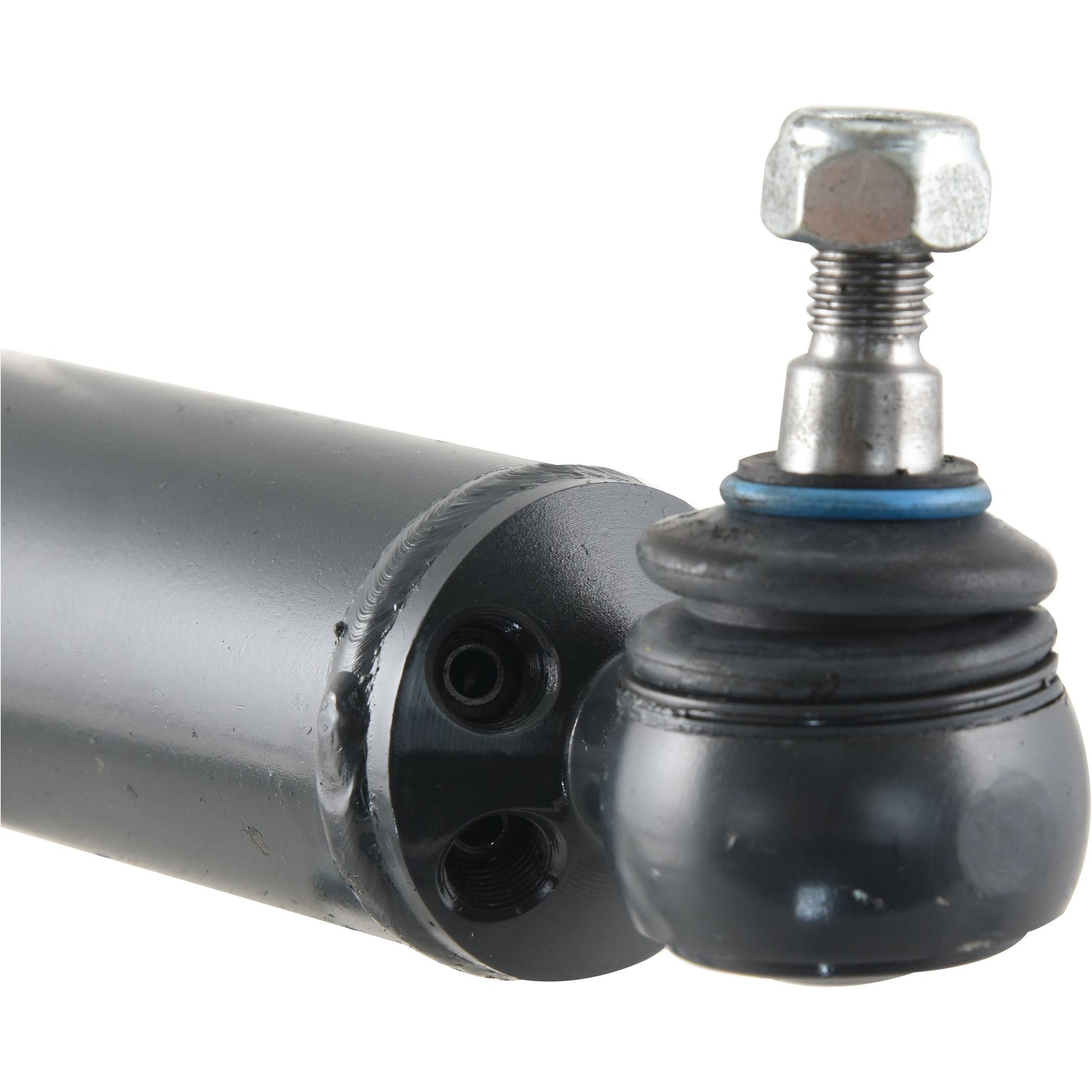 Close-up of a Power Steering Cylinder by Sparex (Part No. S.60515), designed for the right-hand side, featuring a black rod with a mounted ball joint, showcasing its metal construction and threaded top suitable for a Massey Ferguson MF550 Tractor.