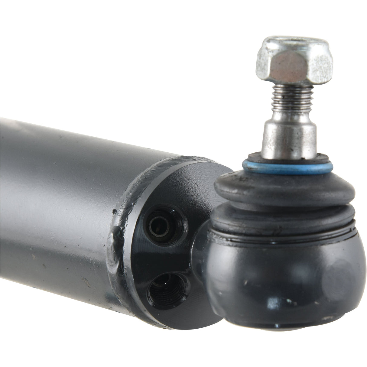 Close-up of a Power Steering Cylinder by Sparex (Part No. S.60515), designed for the right-hand side, featuring a black rod with a mounted ball joint, showcasing its metal construction and threaded top suitable for a Massey Ferguson MF550 Tractor.