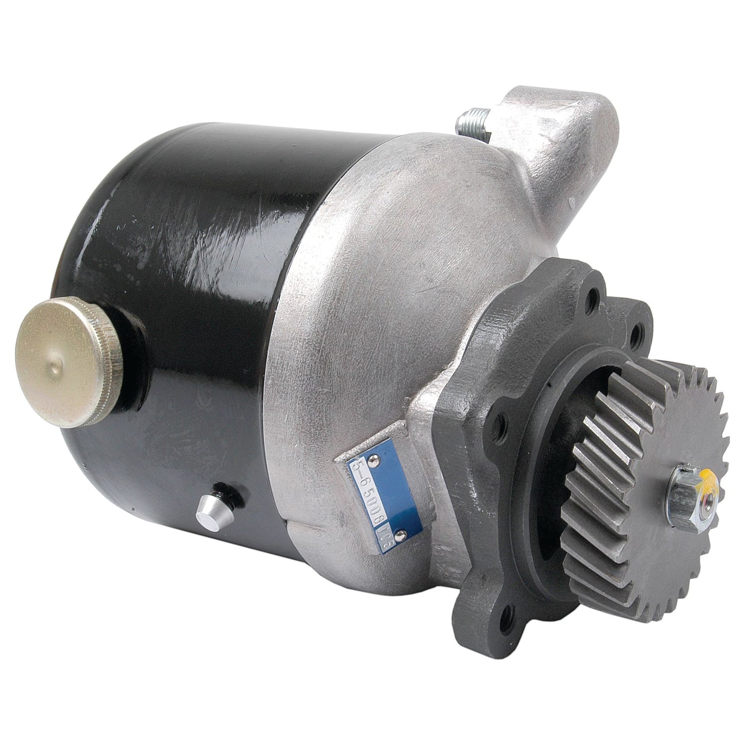 A black cylindrical Power Steering Pump with a silver gear mechanism, designed to complement Sparex components (Sparex Part No. S.66015).