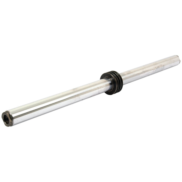 Introducing the Power Steering Rod | Sparex Part No.S.7825 by Sparex: a metal rod featuring a circular, black, rubber-like collar in the middle and threaded ends—ideal for those requiring components compatible with Ford New Holland equipment.