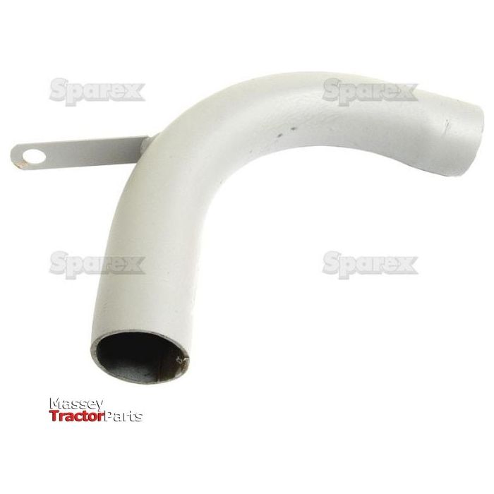 White curved metal pipe with a mounting bracket. Text reads "Sparex" and "Massey Tractor Parts." Ideal as a Massey Ferguson Pre Cleaner Pipe (Sparex Part No.S.43056).