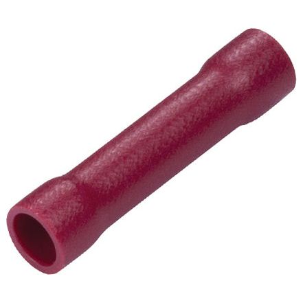 A red Pre Insulated Inline Terminal, Standard Grip from Sparex (S.12414), designed for joining two electrical wires end-to-end, with a 600V rating and capable of handling up to 19 amps.