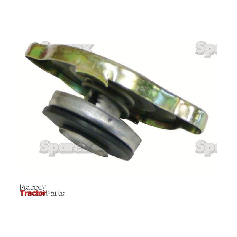 A metallic radiator cap, branded as Sparex Radiator Cap - S.68401, featuring a round, flat top and a black rubber gasket. The text "Massey Tractor Parts" is visible at the bottom left. This component is designed for pressure 13psi, ensuring optimal performance and reliability.