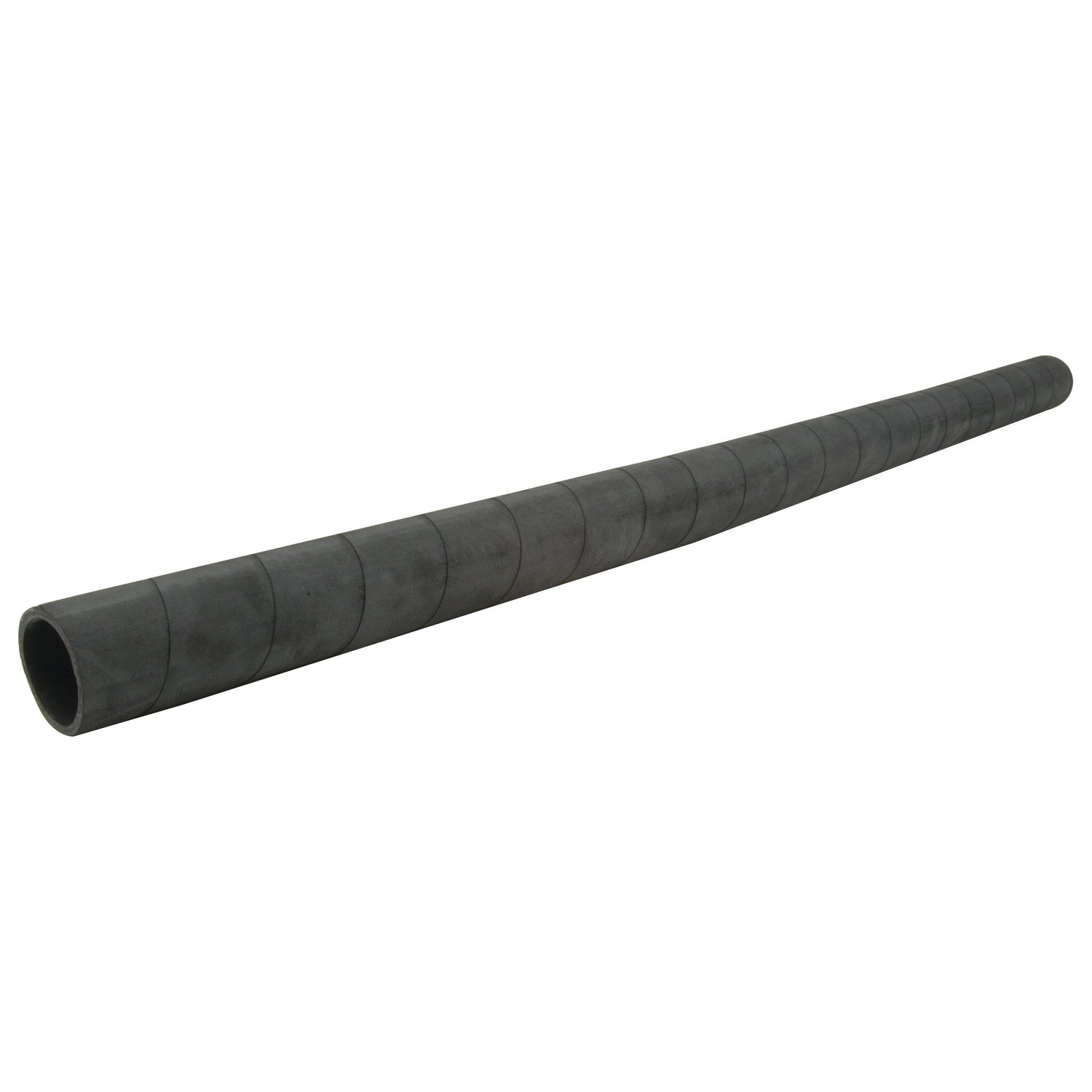 The Radiator Hose - S.56012 by Sparex is a black spiral-wound conduit tube reinforced with Rayon cord for added durability. This EDPM rubber hose features a smooth surface and is slightly tapered at one end, set against a white background.