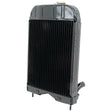 A black, upright Radiator - S.40095 from Sparex stands on a white background, showcasing its finned heat exchange core and sturdy metal frame.