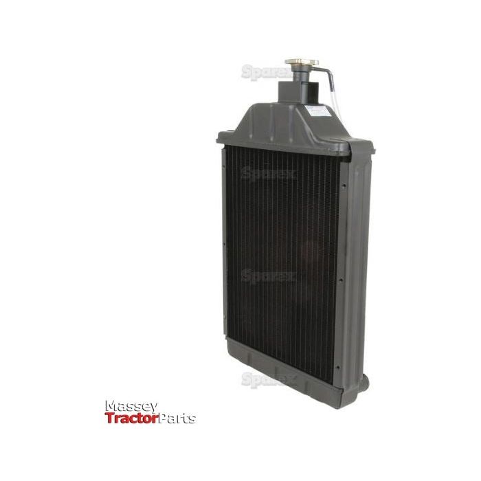 Image of a black Radiator - S.40096 with a Massey Tractor Parts logo in the bottom left corner, featuring high-quality components by Sparex.