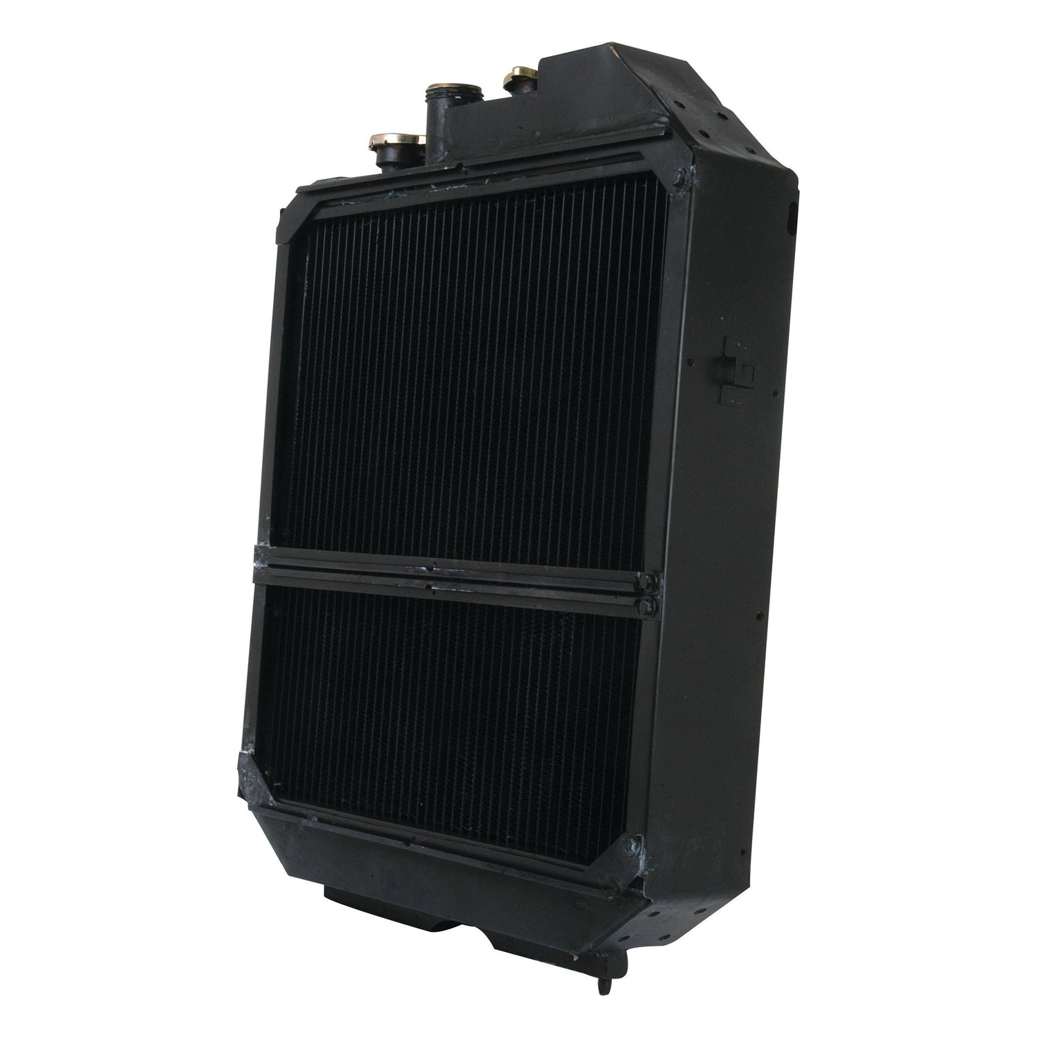 A large, black rectangular radiator cap from Sparex (model S.57425) posed against a white background, featuring a grid-like front and connecting pipes at the top.