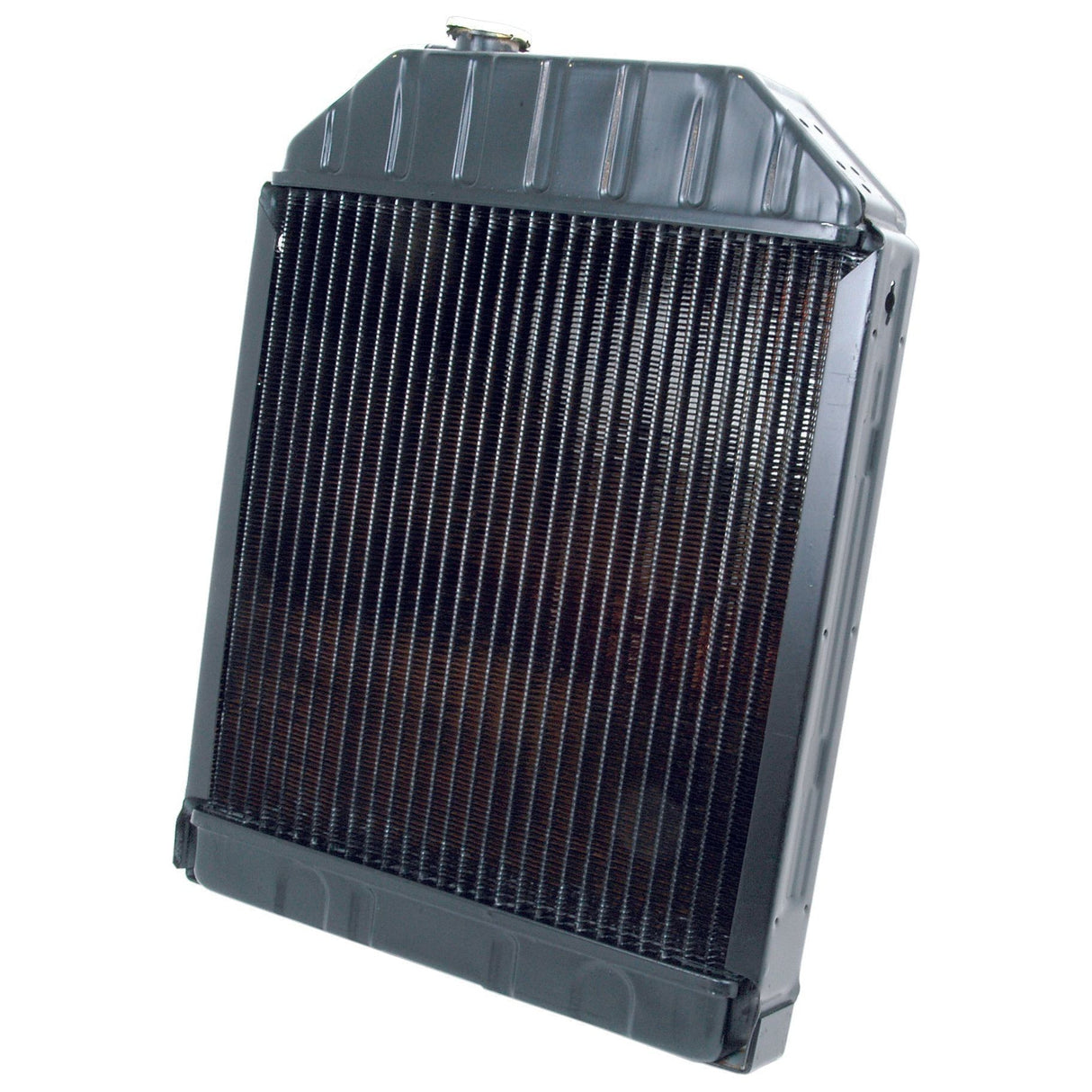 A black, rectangular 3 Row automotive radiator with metal fins and a Sparex cap on top, known as Radiator - S.60681 by Sparex.