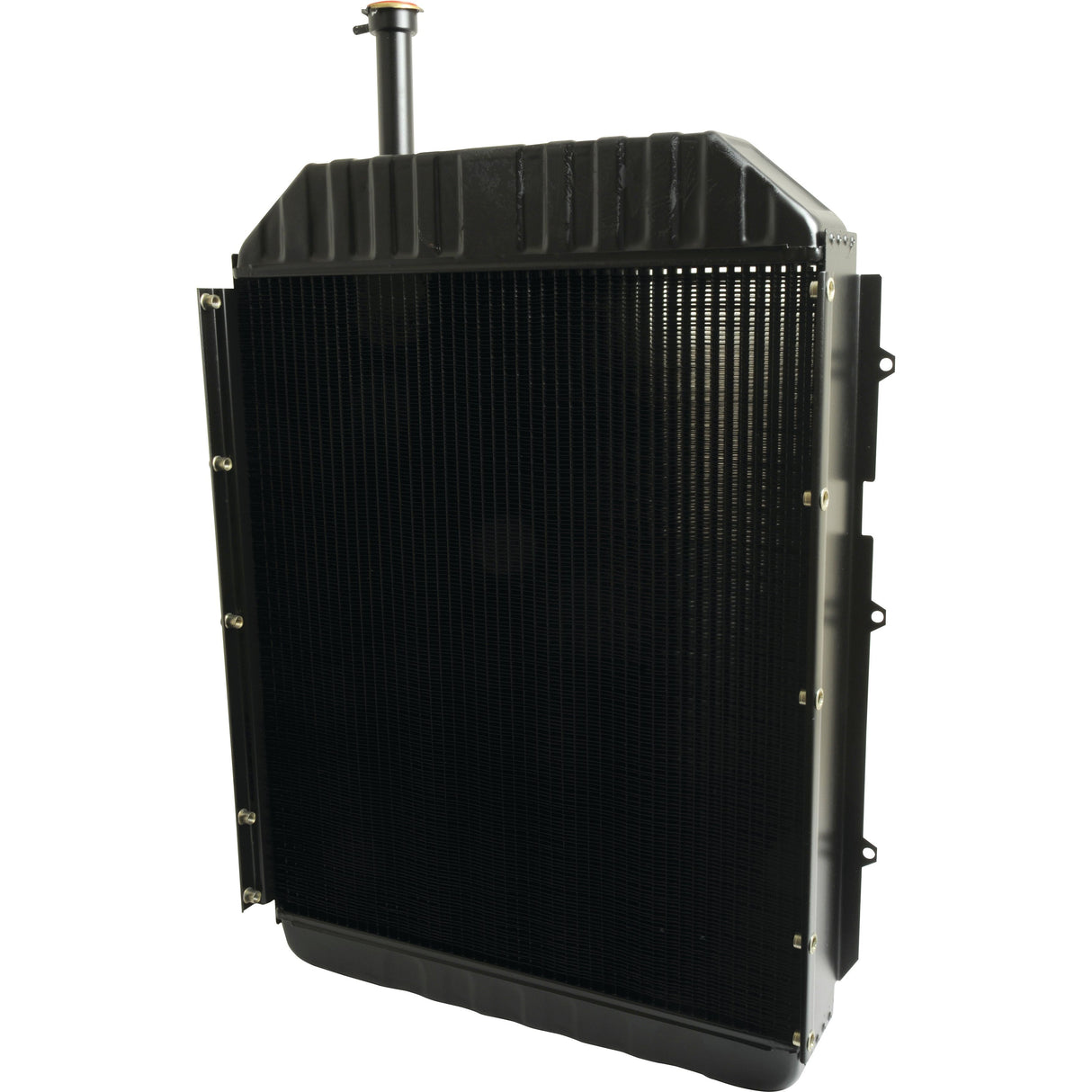 The Sparex Radiator - S.73842 is a large, black industrial unit featuring a robust metal frame and a vertical pipe attached to the top, expertly designed with Sparex components for enhanced performance.