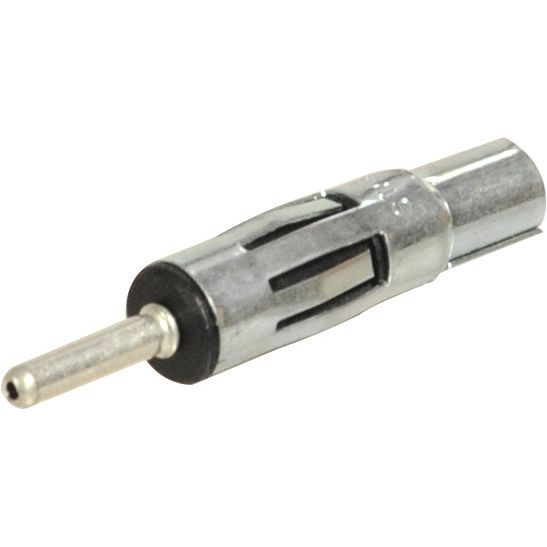 A close-up image of the Sparex Radio Aerial DIN End Crimp Connection (Sparex Part No. S.25742) shows a silver metallic car antenna adapter plug with a black plastic ring near its tip, featuring a secure crimp connection.