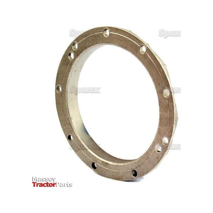 A metal tractor part with bolt holes lining the outer and inner edges is displayed against a white background. The Sparex logo, indicating its affiliation with the brand's Rear Crankshaft Seal Housing (Sparex Part No. S43213), is in the bottom-left corner.