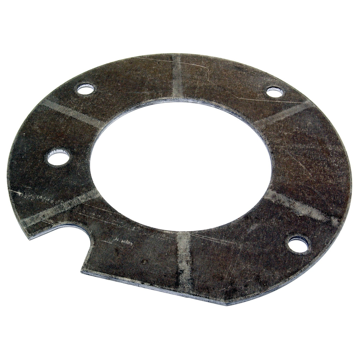 A Sparex Rear Transmission Cover Plate (Part No. S.43442), this metallic circular item features a large central hole, four smaller evenly spaced holes around it, and a small notch on one side.