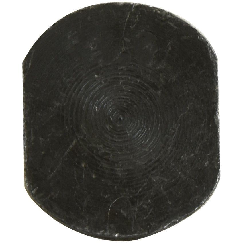 A close-up view of a circular, black, polished stone with visible concentric rings and slight imperfections on the surface, reminiscent of the fine machining seen on a Sparex Rectangular Head Bolt With Nut (TRCC) - M12 x 90mm.