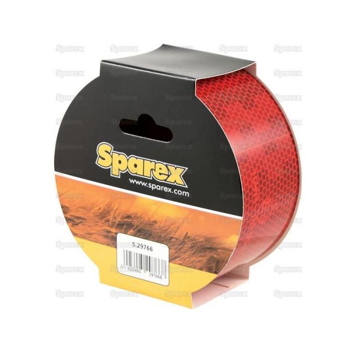 Red Conspicuity Tape in black and orange Sparex packaging, with product code S.29766, measuring 50mm in width and 12.5m in length, is indicated for various applications.