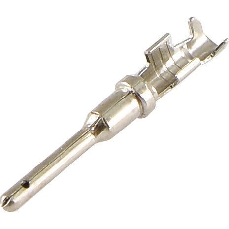 A close-up of a metallic pin from the Sparex Refill Kit - Deutsch Connector Pins & Sockets (70pcs), size range 18-14 (1.5mm² - 2.5mm²) | Sparex Part No.S.153140.