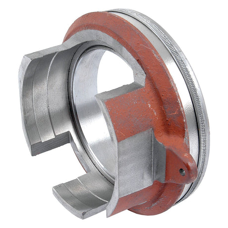 A close-up of a Sparex Clutch Release Bearing - S.64574, featuring a metallic and red design with a cylindrical core and two grooved sections.