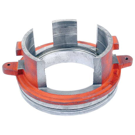 A metal mechanical component with four vertical prongs, featuring an orange circular base with two protruding tabs and an inner gray ring, similar to the Sparex Clutch Release Bearing - S.64575 from Sparex.