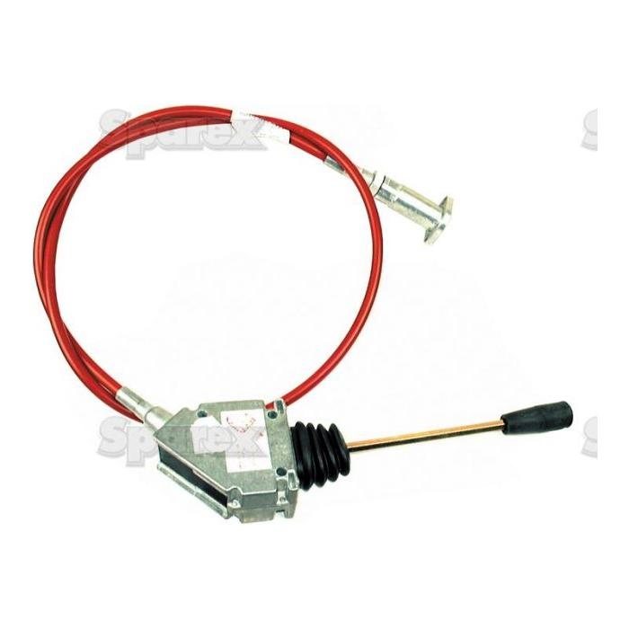 The Sparex Remote Control Assembly with 1.75M Cable (Sparex Part No.S.5326) is a red control cable featuring a metal attachment and a black handle, designed for throttle or choke adjustments in machinery or vehicles.