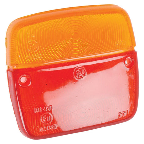 The Sparex Replacement Lens, part number S.12064, features a dual-color polycarbonate lens cover with the top half in amber and the bottom half in red, making it ideal for use as a replacement lens for vehicle rear lights or signal lights. This product is designed to fit models S.12062 and S.12063 from the Sparex brand.