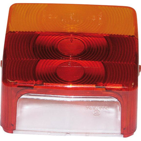 A rectangular, two-toned vehicle tail light with a red upper section and a clear bottom section. The Sparex Replacement Lens (Sparex Part No. S.26051) fits S.26050 and features two circular patterns on the red part.