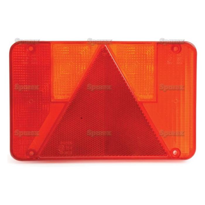 The Sparex Replacement Lens, fitting models S.26648, S.26644, and S.26658 (Sparex Part No.S.26646), is a red plastic rectangular rear reflector featuring a central triangular pattern, making it an ideal replacement lens for your vehicle.