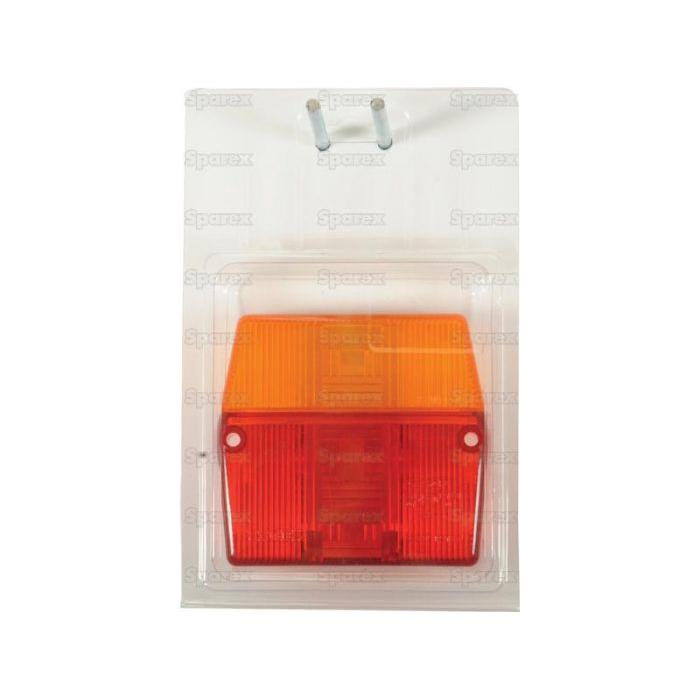 A rectangular red and amber warning light lens encased in durable polycarbonate, ideal as the Replacement Lens (Sparex Part No. S.26789) from Sparex, fits S.6320 models available from Agripak.