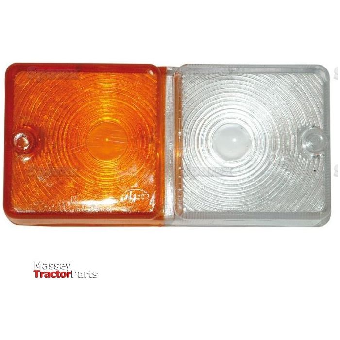 A rectangular orange and white polycarbonate tractor light lens by Sparex, featuring the text "Massey Tractor Parts" in the bottom left corner, perfect for your front light needs. Compatible with S.66794 & S.66793 - S.43460 models.