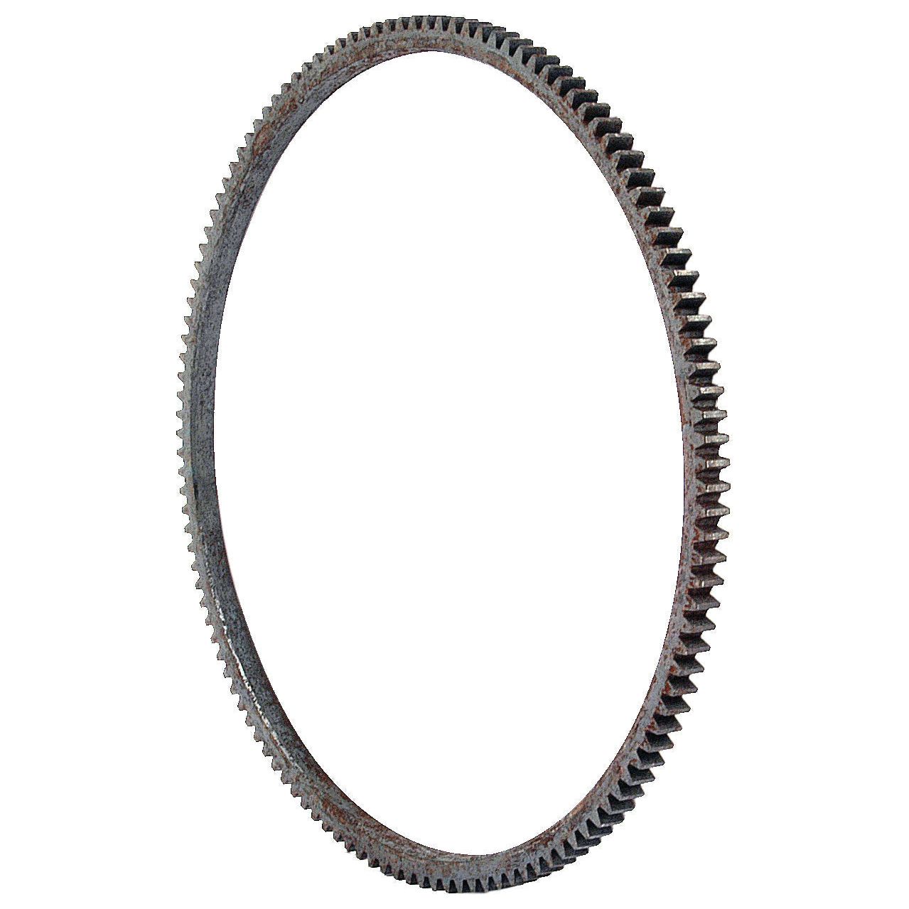 Close-up of the Ring Gear - S.7867 by Sparex, featuring a circular metal design with evenly spaced teeth around the outer edge and a 126 gear width. The gear has a weathered appearance, suggesting it has been used. Tariff code 8409990090 ensures compliance for international shipping.