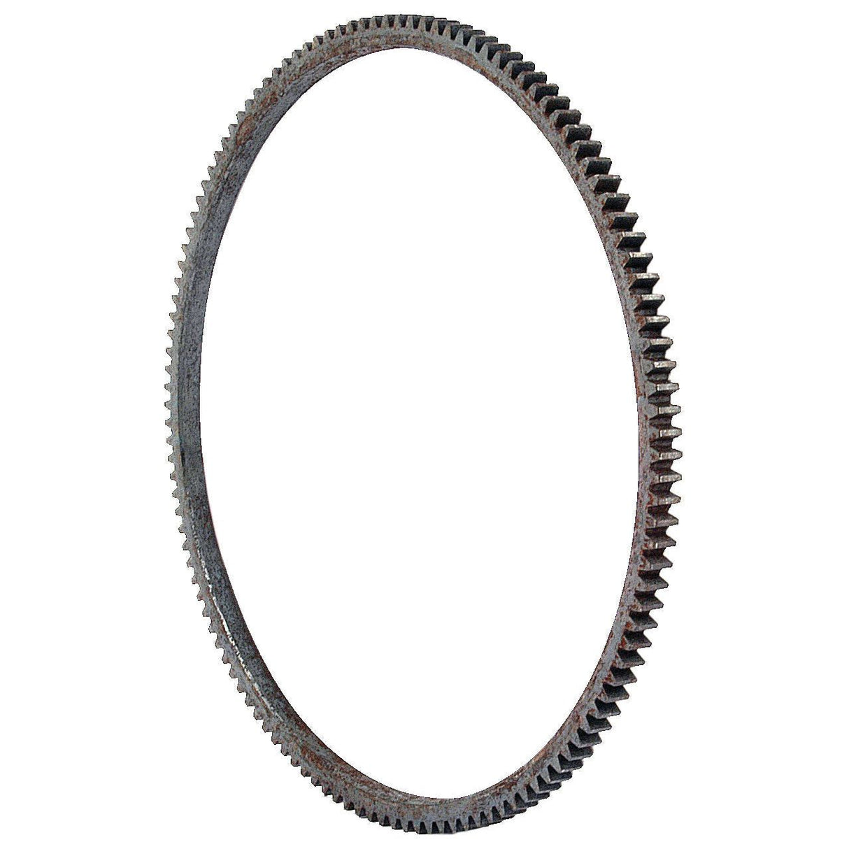 Close-up of the Ring Gear - S.7867 by Sparex, featuring a circular metal design with evenly spaced teeth around the outer edge and a 126 gear width. The gear has a weathered appearance, suggesting it has been used. Tariff code 8409990090 ensures compliance for international shipping.