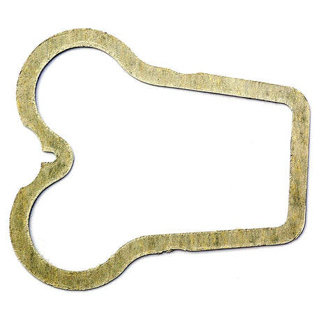 The Rocker Cover Gasket - S.38926 from Sparex is a flat metal object with an irregular shape, featuring curvy and straight edges, resembling a keyhole on the left and a rectangular extension on the right, possibly similar to other Sparex related products.