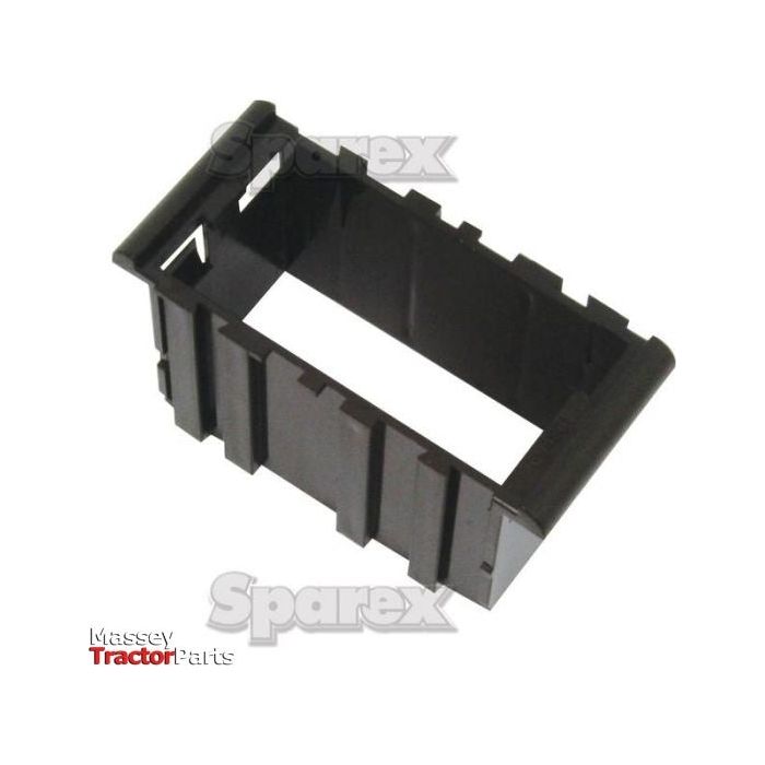 A black rectangular plastic component with a hollow center, displayed on a white background. The words "Massey Tractor Parts" and "Sparex" are watermarked on the image. This versatile piece functions as the Sparex Rocker Switch Mounting Frame For 1 Switch - Universal Fitting, Part No. S.10489.
