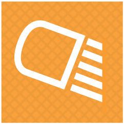 Icon of a car headlight on an orange background indicating the use of high beam lights, similar to the Rocker Switch Insert - Work Lights from Sparex (Sparex Part No. S.18187).