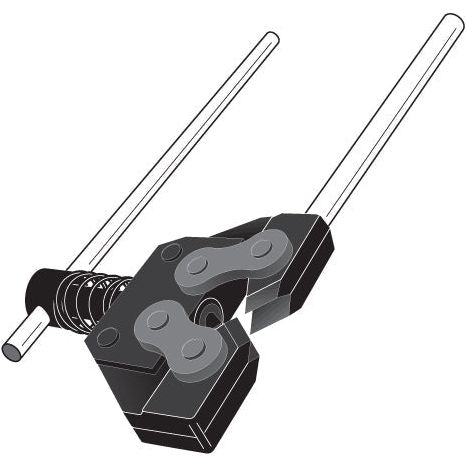Illustration of the Roller Chain Breaker (Sparex Part No. S.14004), featuring two handles and a central clamping mechanism used to break chains numbered 25 to 50, compatible with Sparex parts and designed for pitch sizes ranging from 3/8'' to 5/8''.