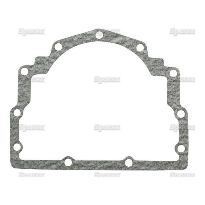 The Rope Seal Housing Gasket - 4 Cyl. (Sparex Part No. S.41492) is a grey gasket featuring a semi-circular top with multiple bolt holes around its perimeter, specifically designed for mechanical or automotive use. The word "Sparex" is repeatedly printed on the gasket, making it ideal for Massey Ferguson or Perkins Engine applications.