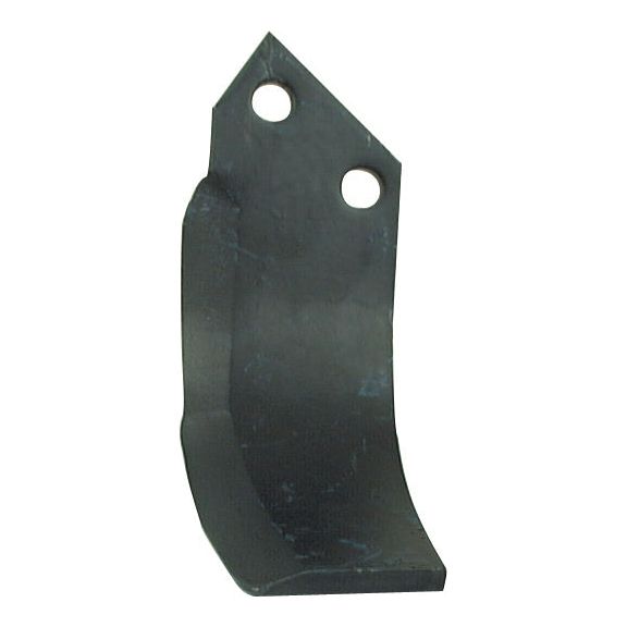 The Rotavator Blade Curved RH 70x7mm features a black metal construction with two holes spaced 46mm apart near the top and a curved end. With a height of 187mm and hole diameters of 12.5mm, this durable component is a replacement for Sovema machines, designed to ensure compatibility and optimal performance in heavy-duty applications. It is available as Sparex Part No.S.74750 and can be used in place of item number 900111001.