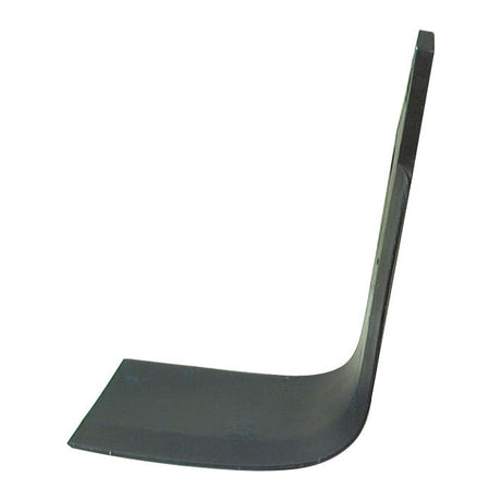 A minimalistic black chair designed with a single continuous L-shaped piece of material, featuring a flat seat and a tall, straight backrest. This elegant design, enhanced with Sparex's Rotavator Blade Square LH 80x8mm (Height: 215mm, Hole centres: 56mm, Hole Ø: 14.5mm) ensures both stability and modern aesthetics.