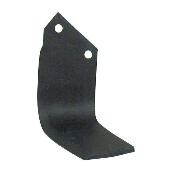 A black metal Rotavator Blade Square RH 80x6mm, featuring two mounting holes with a center distance of 57mm and a hole diameter of 11.5mm. Suitable for use with Sparex fasteners and compatible as a replacement for Dowdeswell, Howard, Kuhn EL30, EL35, and EL45 models. This Sparex part fits as model 9901 (Part No.S.77231).