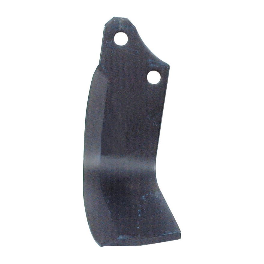 A Sparex Rotavator Blade Square RH 80x8mm, Height: 215mm, featuring a curved edge and two circular holes near the top (hole centres: 56mm, hole Ø: 14.5mm), compatible with Maschio equipment as a replacement for part number 01110428 (Sparex Part No. S.77272).