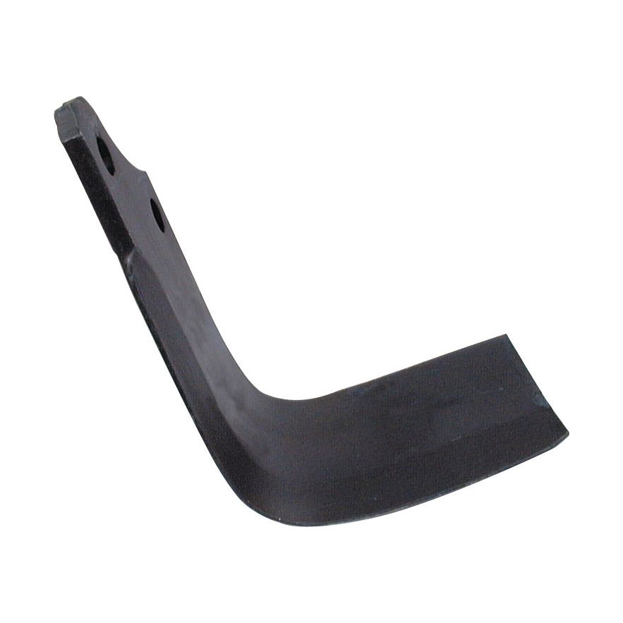 A black metal, L-shaped Rotavator Blade Square RH from Sparex features an 80x8mm dimension with a flat, sharpened edge, two mounting holes (Ø: 14.5mm) spaced 56mm apart, a height of 215mm, and compatibility as a replacement for Maschio part number 01110428 (Sparex Part No. S.77272).