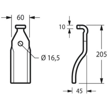Rotavator Blade Straight - 60xmm Height: 205mm. Hole centres: mm. Hole⌀: 16.5mm. Replacement for Pegoraro
 - S.21998 - Massey Tractor Parts