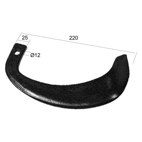 Rotavator Tine Curved LH. Width: 25mm, Height: 220mm, Hole⌀: 12mm. Replacement for Yanmar
 - S.70555 - Massey Tractor Parts