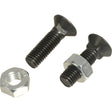 Two Round Countersunk Square Hex Bolts & Nuts (TFCC) - M10 x 35mm, with a tensile strength of 8.8, one with an attached hex nut and another loose hex nut, against a white background.