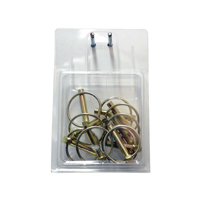A package of Sparex Round Linch Pins with a pin diameter of 8mm and a length of 44.5mm, containing ten pieces in transparent plastic packaging (Sparex Part No.S.5207).
