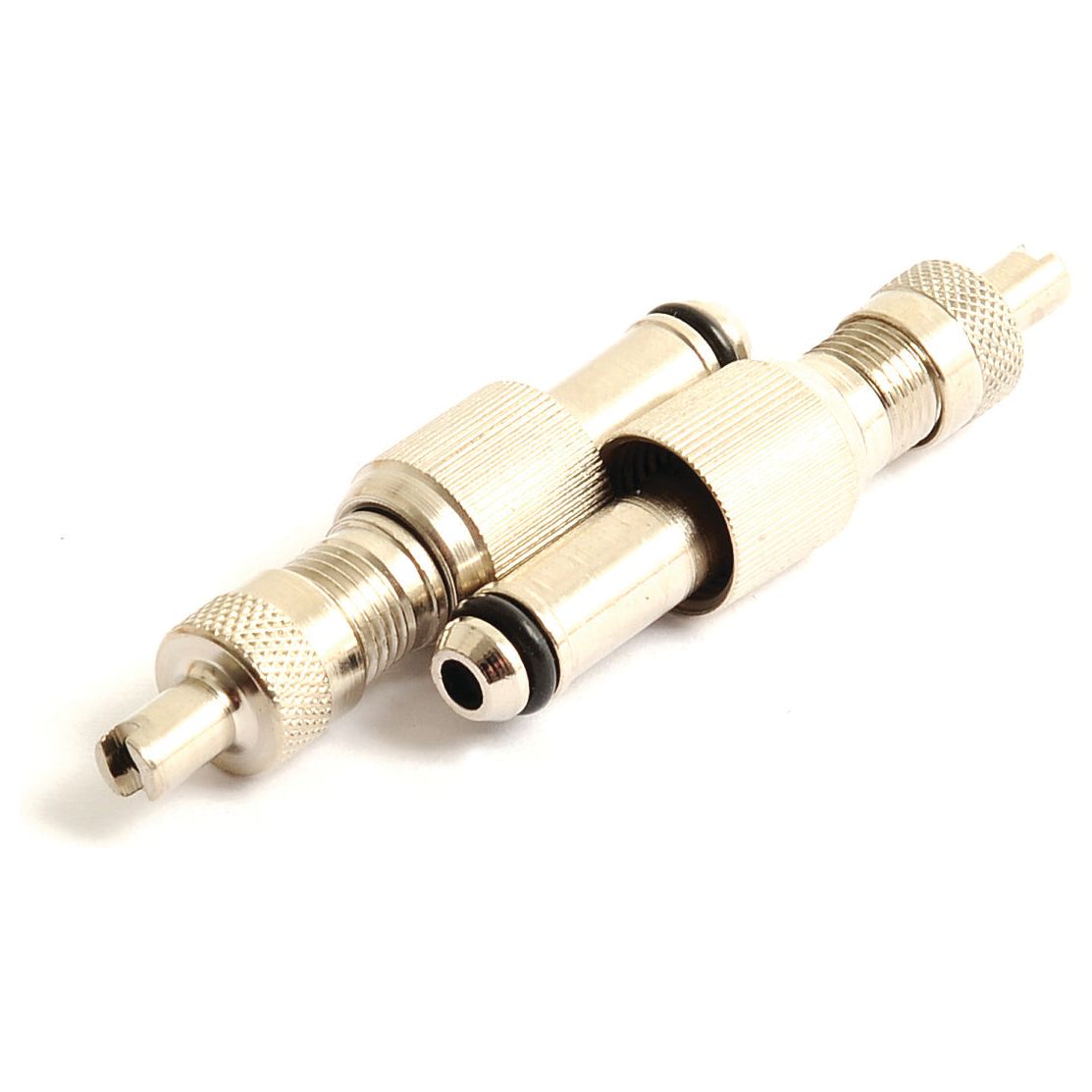 This Rubber-Based Tube Valve - Air/Water (TR218a) by Sparex (Part No. S.115215), an alternative to S.52255, includes two metal tire valve stem removal tools connected together, perfect for removing and installing valve cores in automotive and bicycle tires. For precise fitment, please refer to the product specifications or check the OEM part number.