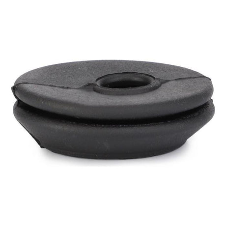 A black Massey Ferguson – Rubber Bellow – 3385863M1 by AGCO, with a central hole, is displayed on a white background, reminiscent of the durable components found in the Massey Ferguson 3000 Series tractors.