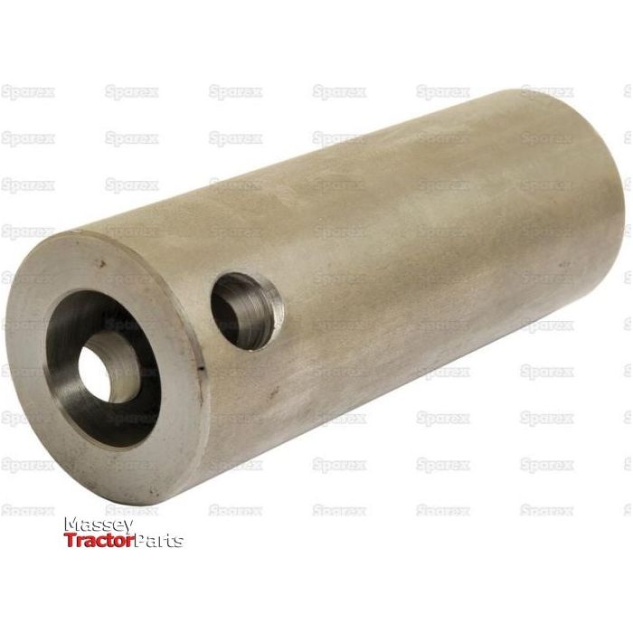 Displayed against a white background, this Sparex Loader Tine Bush showcases a cylindrical metal part with a central hole and an additional threaded hole on the side. Measuring Ø45 x 120mm (Ø25), it is designed to fit as John Deere CC53634. The words "Massey Tractor Parts" appear at the bottom left corner.