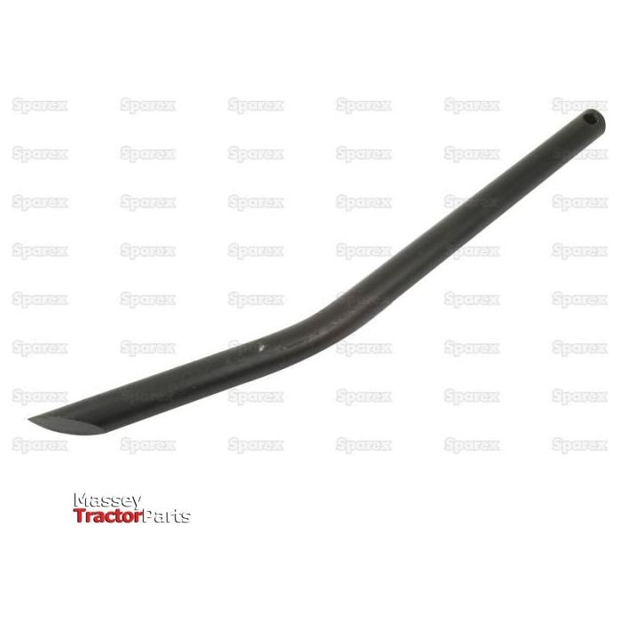 A Loader Tine - Curved 560mm (Round) - S.22814, shown against a white background with light gray Sparex logos. The lower left corner features a Massey Tractor Parts logo. This particular model is of the curved type and is designed for a maximum tine diameter of Ø28mm.